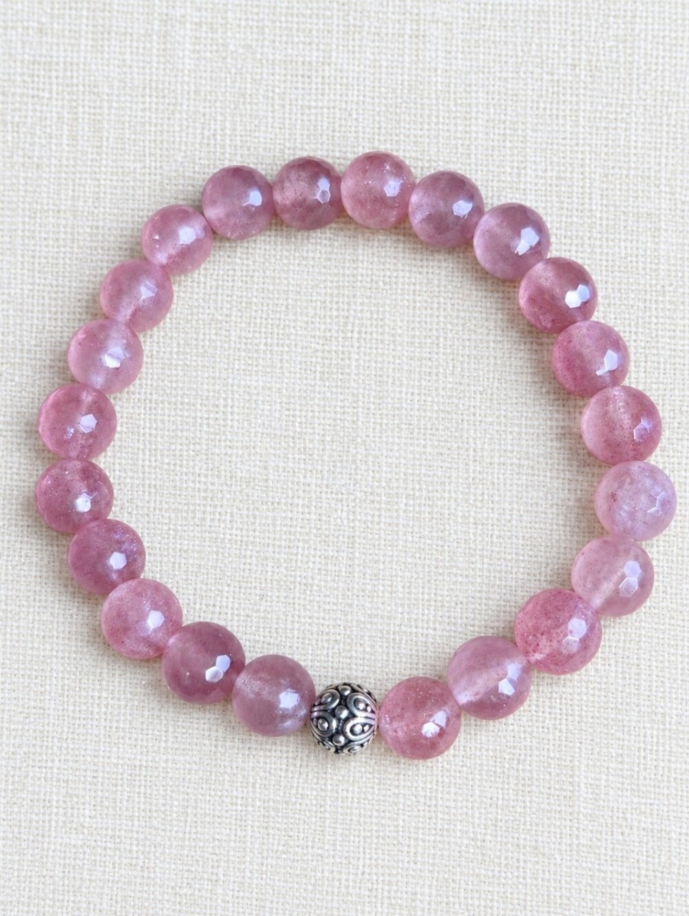 Strawberry Quartz Beaded Stretch Bracelet | Handmade
